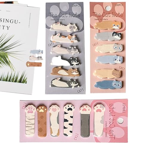 GHPKOTW 3 Paquetes Notas Adhesivas, 540 Hojas Notas Kawaii Gatos, Marcadores Adhesivos, Material Escolar, Suministros Para Amantes De Gatos, Regalos Infantiles, Blocs De Notas Autoadhesivos