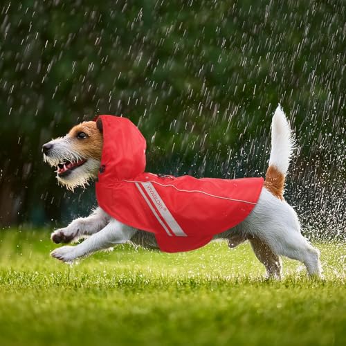 VIVAGLORY Wetoff Hunderegenmantel, Regenmantel Hund für Winter, Hunderegenjacke, Wasserdicht & Reflektierend Gefütterter Regenschutz, L, Rot