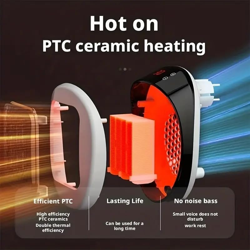 Miniatura 6 de Calentador de espacio portátil enchufable, calentador de pared pequeño de 600 W para uso en interiores, termostato y temporizador ajustables,