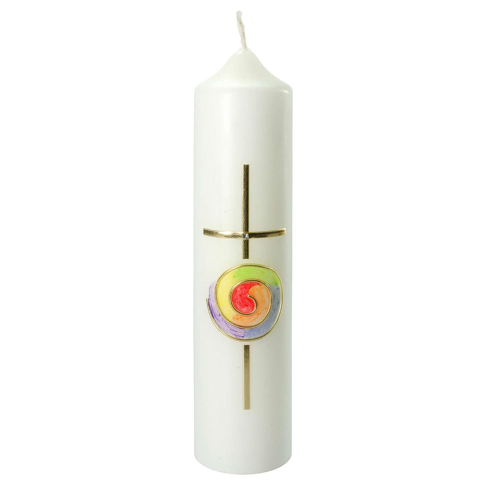 Altar Candle with Rainbow Cross 26.5x6 cm