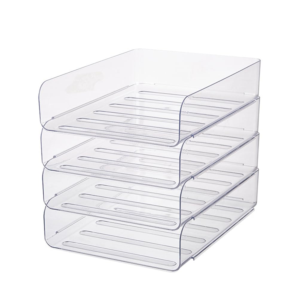 4 Tier Stackable Filing Trays, Letter Tray Organiser Desk Tidy File Document Holder A4 Paper Sorter for Office, School (Vertical Transparent)