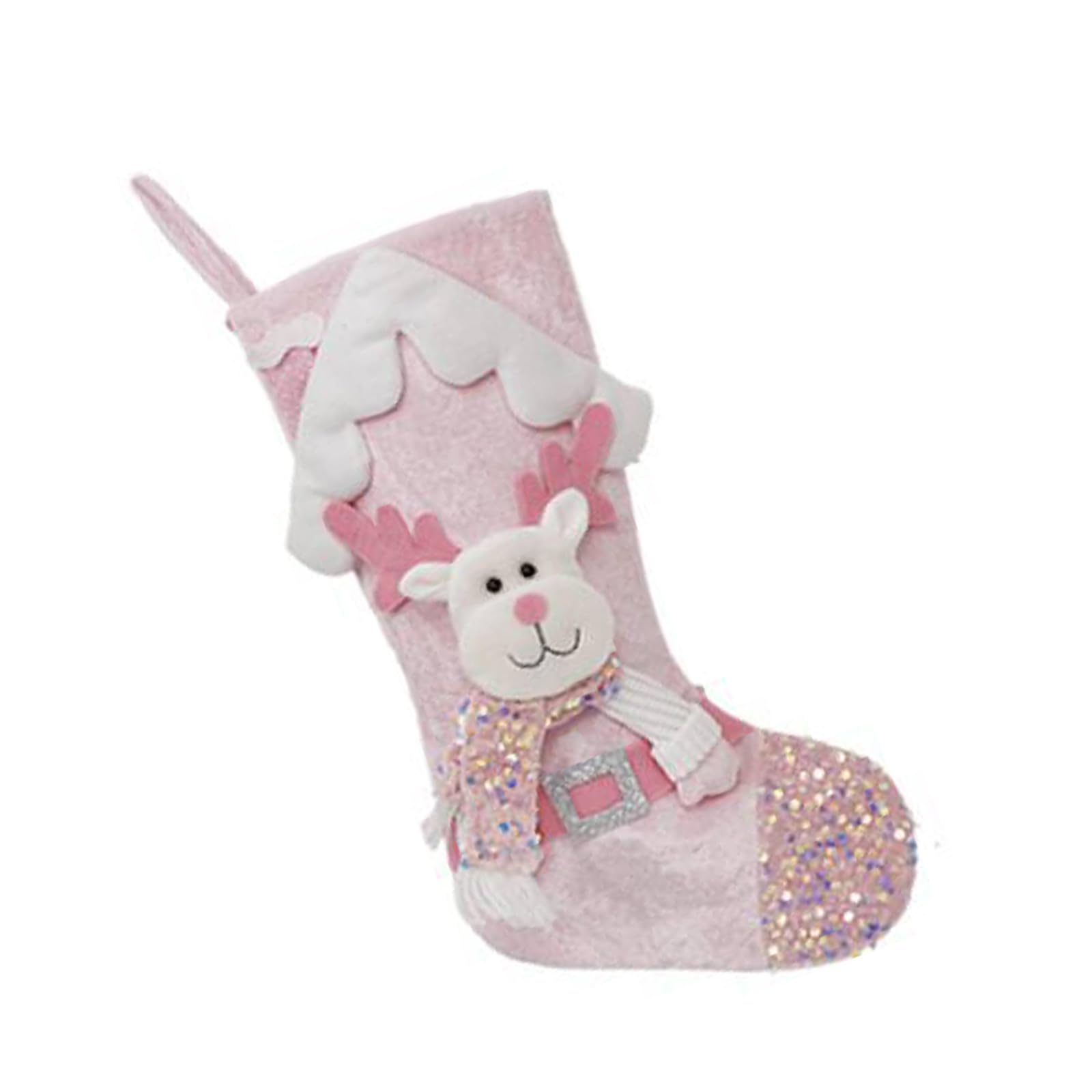 Jazuaiao Christmas Stocking Soft Fabric Tree Hanging Adornment Large Capacity Candy Present Bag Colorful Sequins Sock Ornament Sequins Christmas Stocking