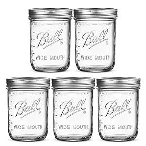 SEWANTA Wide Mouth Mason Jars 16 oz [5 Pack] With mason jar lids and Bands, mason jars 16 oz – For Canning, Fermenting, Pickling – Jar Décor – Microwave/Freeze/Dishwasher Safe