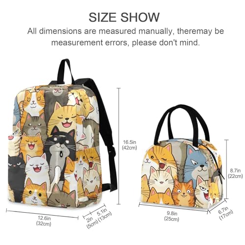 Cats Together Print Backpack Set with Lunch Bag, Large Capacity Travel Backpacks and Lunch Box Insulated for Commute Hiking Picnic2
