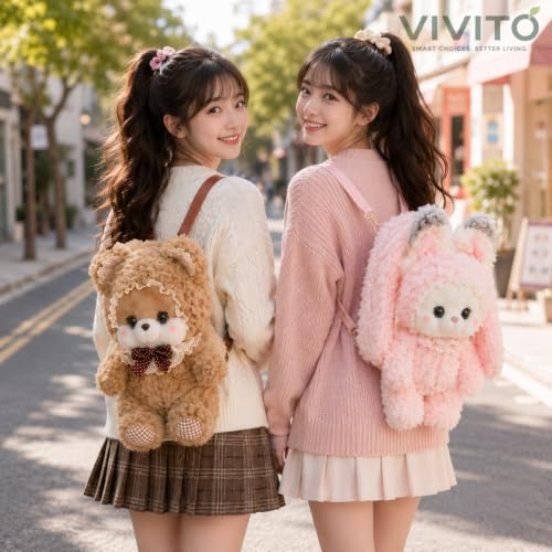 Image of VIVITO Cute Teddy Bear Plush Backpack for Girls | Soft Stuffed Animal School & Travel Bag | Adjustable Shoulder Straps | Zipper Closure | Multicolor | Pack of 1
