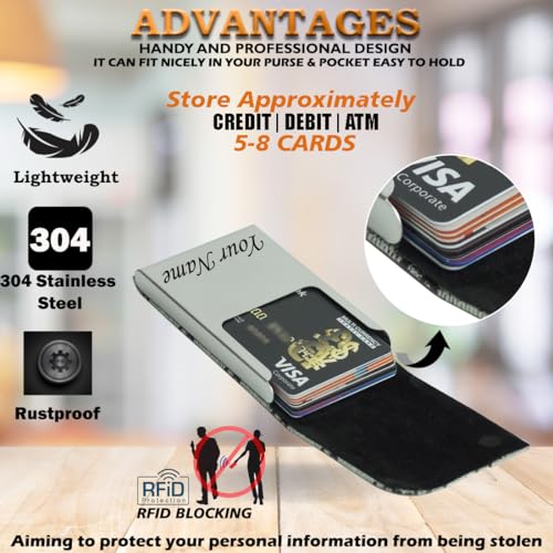 Image of Engraved Your Name Customized On Vertical Card Holder -Luxurious Unisex Design-RFID Blocking Stainless Steel 1 x 10 x 6 cm for Credit|Debit|ATM|Business Visiting Corporate Gift (LG-PTI)