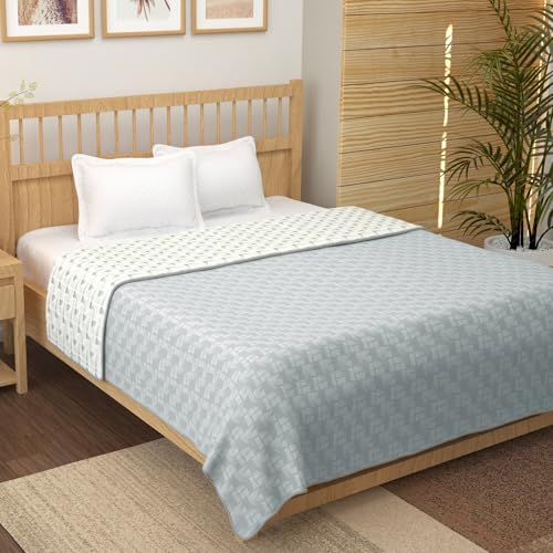 Image of Story@Home Dohar Double Bed Cotton 100% | 150GSM 225 x240 cm Quilt AC Blanket for Summer | AC Comforter Double Bed | Grey & White, Abstract Reversible Design Duvet | All-Season Blanket