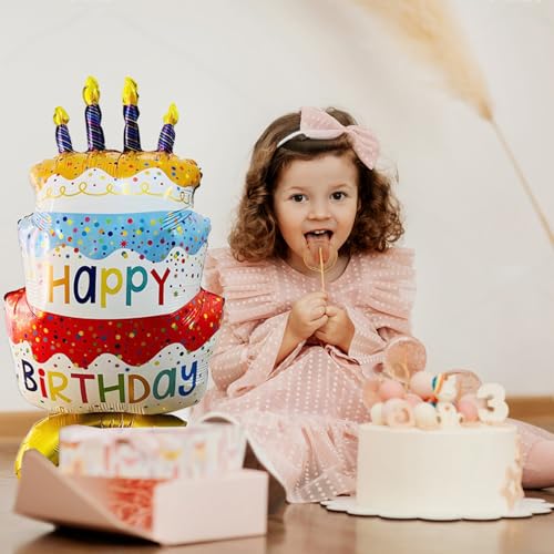 Image of 2pcs 39 inch Happy Birthday Cake Foil Balloons, Giant Self-Standing Three Layer Birthday Balloons for Girls Boys Kids Baby Shower Birthday Party Supplies