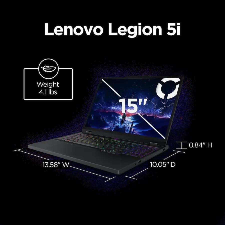 Image of Lenovo Legion 5i Gaming Laptop - 15.1 inch 2.5K OLED 165Hz - Intel Core i7-14700HX - NVIDIA GeForce RTX 5050 16GB RAM 1TB SSD Backlit KB Wi-Fi7 Win11 Eclipse Black w /2TB USB Drive, W /GaLiMu