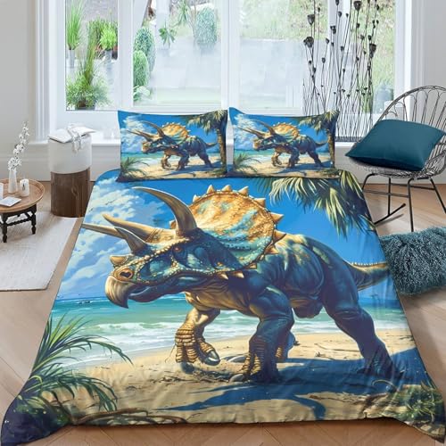 UNRXJZLVM Prehistoric Beach Funda Edredon Microfibra Suave 3 Piezas Compuesto Estampado 3D Prehistoric Beach Funda de Edredón con Funda de Almohada Transpirable for Adolescentes Single（140x200cm）