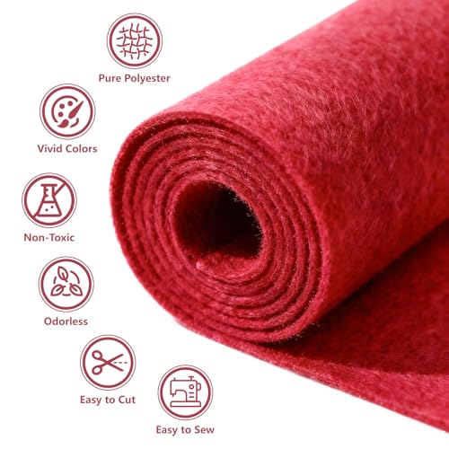 Image of Felt Fabric 36'' X 36'' Large Felt Sheets Stiff Craft Felt by The Yard for DIY Crafts Letter Coaster Flower Ornament Sewing Party Decoration Christmas Supplies Nonwoven (Red)