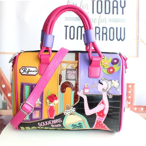Bolso bandolera con bordado para mujer en cuero miniatura 3