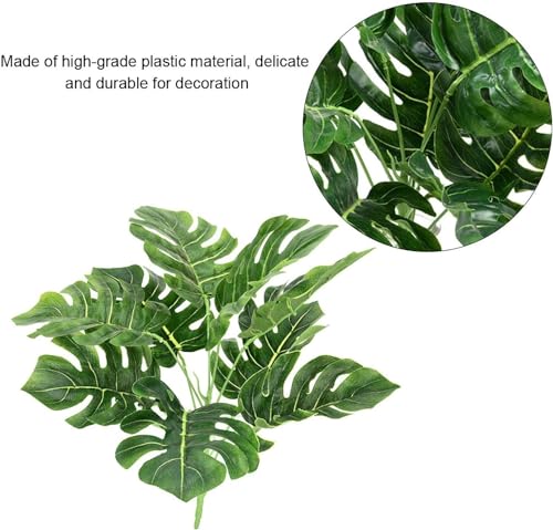 Image of Dekorly Plastic Artificial Palm Plants - Faux Turtle Leaf, Fake Monstera Tropical Large Palm Tree Leaves for Outdoor UV Imitation Decorations | 9 Leaves | 15 Inches (Only One Stick, Green)