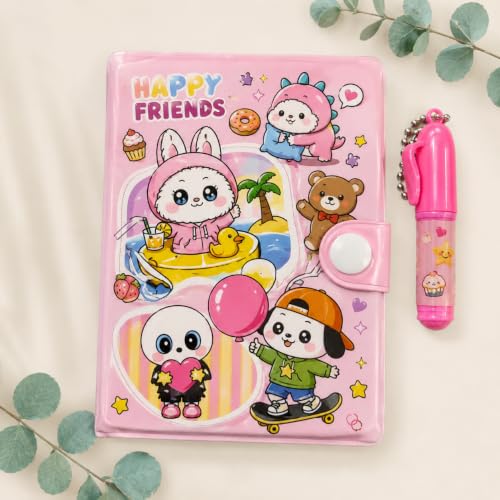Image of AK-Store Cartoon Pocket Diary with Pen, Writing Notebook for Kids Boys Girls, Cartoon Stationery Set for Students Children Birthday Return Gift (Happy Friend)