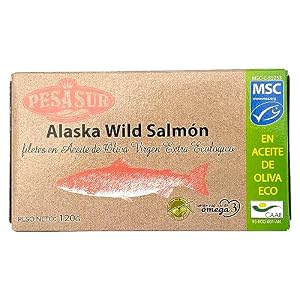 Soldimar Pesasur Alaska Wildlachs Filets in nativem Bio-Olivenöl - spanisch und extra vergin, 5er Pack (5 x 120g)