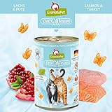 GranataPet DeliCatessen Lachs & Pute, Nassfutter für Katzen, Katzenfutter für Feinschmecker, Futter ohne Getreide & ohne Zuckerzusätze, 6 x 400 g