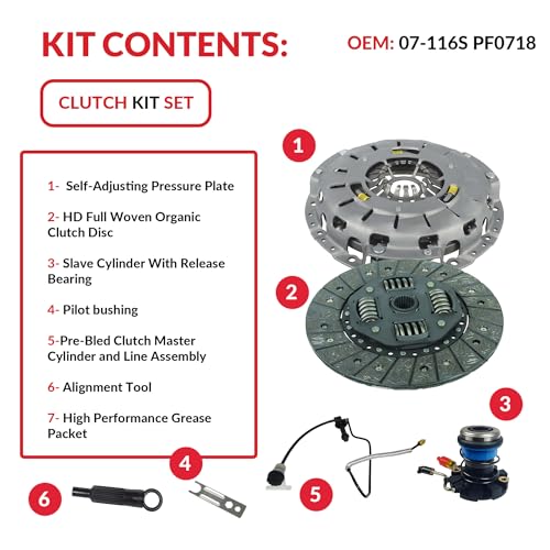 Clutch And Slave Kit With Pre-BClutch Master Cylinder and Line Assembly Compatible With Ranger B2300 B2500 B3000 1995-2011 2.3L L4 2.5L L4 3.0L V6 (Self Adjusting Plate; 07-116S) - Thumbnail 2