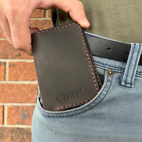 Personalized Engraved Minimalist Genuine Leather Wallet for Men and Women, Custom Card Holder Wallets with 4 Card Slots with Keychain and Giftbox, Gifts for Birthdays, Christmas (Dark Brown)4