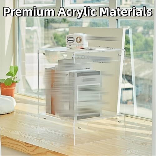 2-Tier Acrylic Side Table Modern Transparent Accent Tables Nightstand End Table for Living Room Small Space Lightweight(Orange) - Image 4