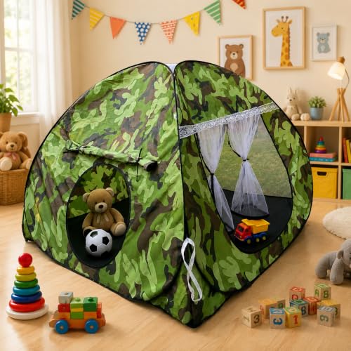 Image of Jungle Printed Play House Foldable Kids Play Tent for Boys & Girls|Indoor & Outdoor Toddler Activity| Play Tent for Kids |Fun Playhouse|Lightweight and Portable (Green-Black)