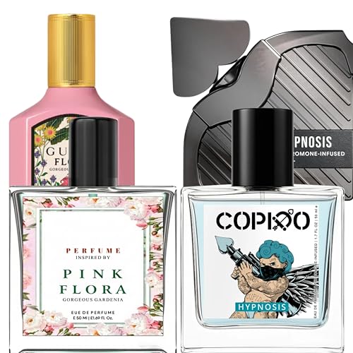 Image of WONJU Unisex Perfume Duo with Pink Flora Gorgeous Gardenia and Hypnosis Inspired Eau De Parfum, Long Lasting Fragrance Set for Women and Men in Elegant Glass Bottles