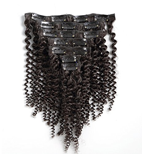 Keyu Afro Kinky Curly Clip in Human Hair Extensions Hair Weft 7Pcs/Set 70g Natural Black (14", Natural Black)