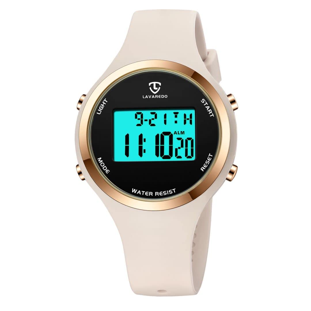 aswan watch Reloj Digital para Mujer con Alarma, Luz LED Night Display, Cronómetro, Calendario, Indicador de Hora 12/24 Horas y Luz Deportiva con Correa de Silicona