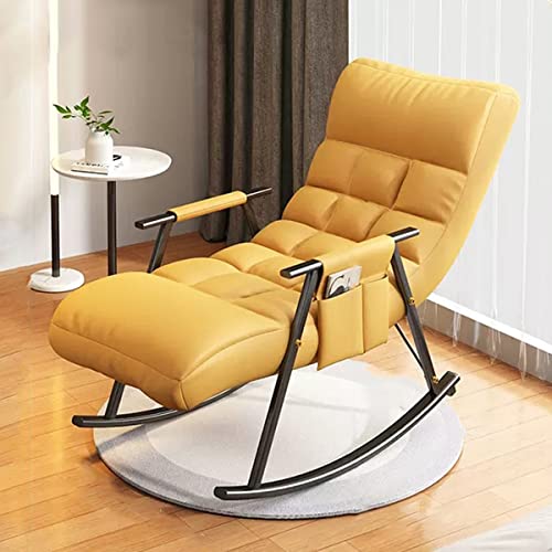 Moderna mecedora reclinable para sala de estar, dormitorio, cómoda silla decorativa con bolsillos laterales, color amarillo