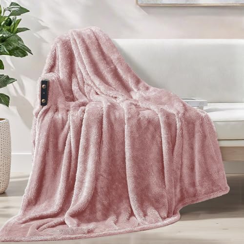 Exclusivo Mezcla Plush Fuzzy Fleece Throw Blanket Extra Large, Super Soft, Fluffy and Warm Blankets for Couch, Bed, All Season Use (50x70 Inches, Pink)