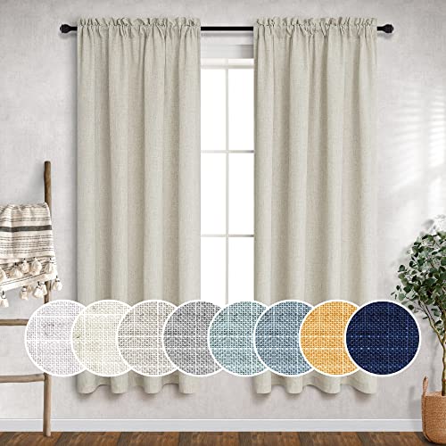 Beige Sheer Curtains 63 Inch Length for Master Bedroom Decor 2 Panel Sets Rod Pocket Drapes Semi Privacy Neutral Linen Curtain for Nursery Teen Kids...