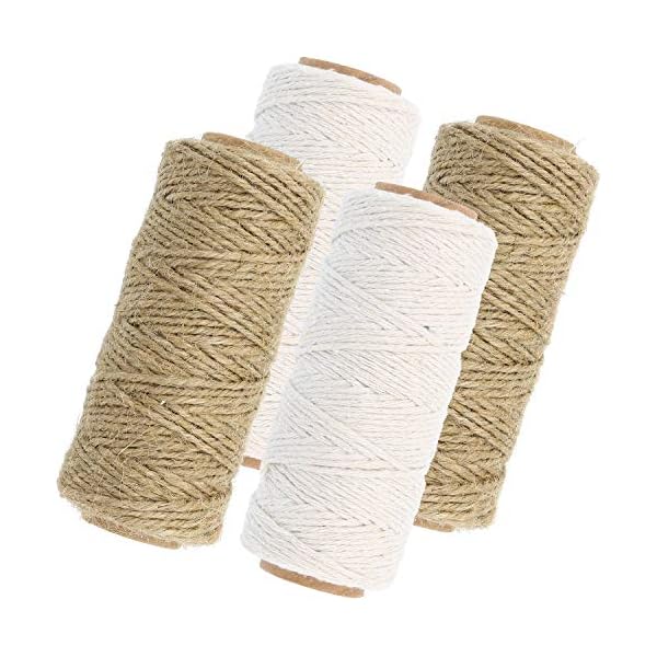 com-four® 4-teiliges Set Juteband und Baumwollschnur - Jute-Schnur zum Einpacken und Dekorieren - Kordel als Paketschnur…