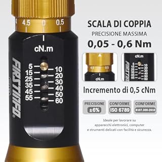 FIRSTINFO H5177 | Cacciavite Dinamometrico di Precisione Certificato | Attacco Rapido Hex 1/4" | Coppia Regolabile 5–60 cNm (0,05–0,6 Nm)
