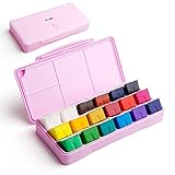 18 colores x 30 ml – rojo profundo, ocre, violeta, azul ultramar, azul prusiano, negro, ponceau, amarillo de tierra, amarillo mediano, azul ácido, verde hierba, pardo oscuro, rosa, amarillo limón, titanio blanco, verde jade, verde pálido; hermosa y práctica selección de colores con práctica caja, mejor elección para la práctica diaria.