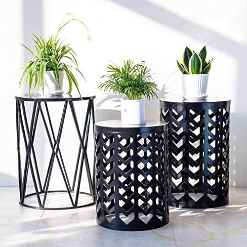 Set of 3 Nesting Metal Round Coffee Table, Side Table End Table for Indoor Outdoor Multifunctional Use,Heavy Duty Metal Plant Stand Garden Stool- Black(Ship from US)