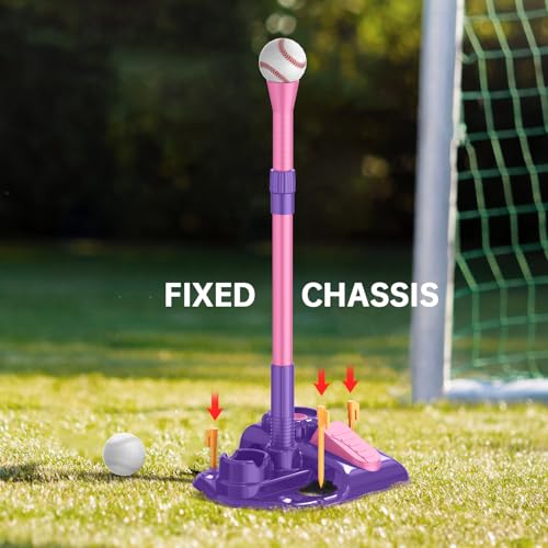 3-in-1-Kids-Baseball-Set-for-Ages-3-55-8-Batting-Tee-Stand-Tee-Pitching-Machine-with-6-Plastic-Softballs-Bat-Adjustable-Height-IndoorOutdoor-Backyard-Sport-Games-Gifts-for-Boys-Girls-Pink 3 in 1 Kids Baseball Set for Ages 3 55 8 Batting Tee Stand Tee Pitching Machine with 6 Plastic Softballs Bat Adjustable Height IndoorOutdoor Backyard Sport Games Gifts for Boys Girls Pink