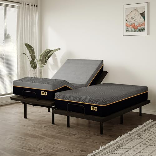 Image of MLILY EGOHOME Split King Adjustable Bed Frame and 12 inch Memory Foam Mattress, Wireless Remote Adjustable Bed Base with 12 inch Adjustable Legs and Head and Foot Incline, Zero Gravity, Easy Assembly