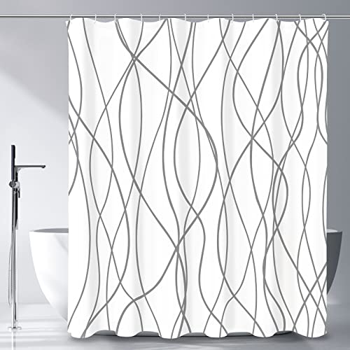 Gibelle Grey Striped Shower Curtain For Bathroom, Gray And White Modern Minimalist Waterproof Fabric Shower Curtain Set With Hooks, 72" X 72" #TOP10