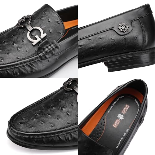 Black Luxury Men's Leather Dress Shoes, Fashion Classic Ostrich Printed Business Shoes Casual Buckle Party Wedding Penny Loafer Shoes for Men3