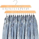 Jean Hangers for Closet, 14 Wood Jeans Hooks Space Saving, 180° Rotating Jean Hangers Holder for Skirts/Shorts/Belts/Ties, Closet Organizers and Storage, Pants Hooks for Jeans, 2 Pack, Natrual