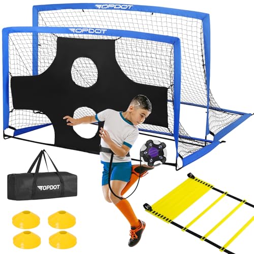 Juego de 2 porterías de fútbol para niños, 180 x 120 cm, para entrenamiento en el patio trasero y juegos deportivos hinchables al aire libre, incluye fútbol, escalera, cono, puerta de tiro,