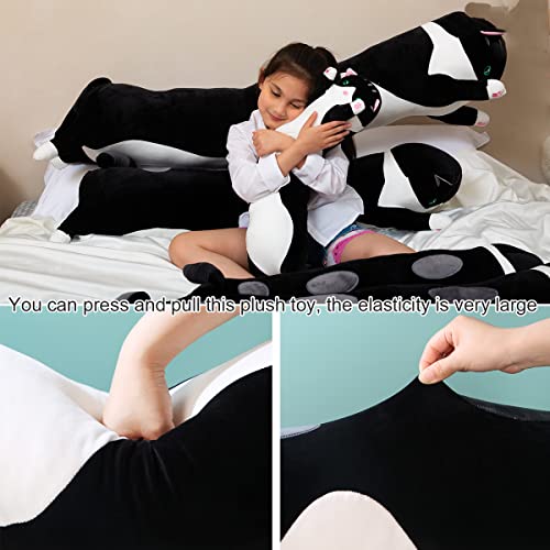 Image of Giant Cat Pillow Plush Cartoon Kitty Sleeping Hugging Pillow, Cuddly Soft Long Kitten Body Pillow Doll Cat Cushion Toy for Kids Girlfriend (Black, 150cm /59inch)
