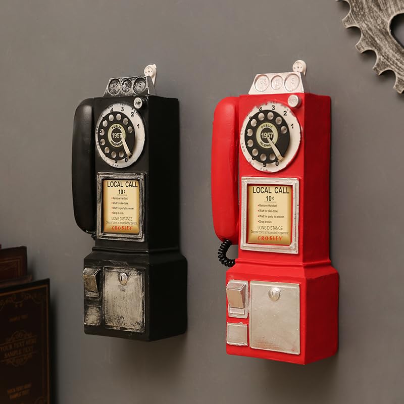 Teléfono con esfera rotativa antigua decoración vintage negra réplica retro para props y bar 4