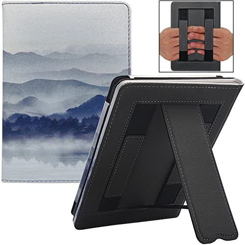 Stand Case for 6" Kindle Paperwhite (Fits 10th Generation 2018 and All Paperwhite Generations Prior to 2018) Cover with Auto Sleep/Wake/Double Hand Strap (Misty Mountains)