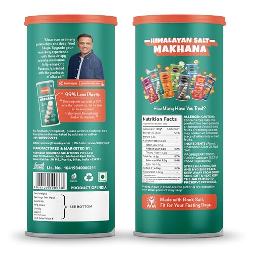 Image of Farmley Roasted Makhana, Himalayan Salted Flavour | 77g Each | Healthy Snack Roasted in Olive Oil | Guilt-Free & Crunchy Munchies | Pack of 2