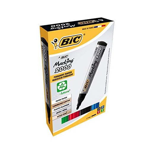 BIC Marking 2000 Punta Redonda Negro, Azul, Verde, Rojo, 4 uns - Marcador permanente (1,7 mm) Cartón, Vidrio, Metal, Papel, Plástico, Tinta a base de agua)