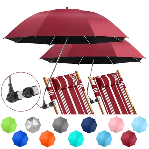 Image of 2 PACK Beach Umbrella with Clamp, 360 Adjustable Umbrellas for Chair, UPF50+ Umbrella for Beach Chair, Patio Chair, Wheelchair, Camping Chair, Golf Carts (Chair Not Included)