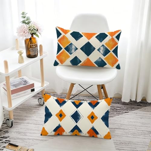 Housse de coussin extérieur imperméable 60x80 lin géométrique pour canapé lit - 3