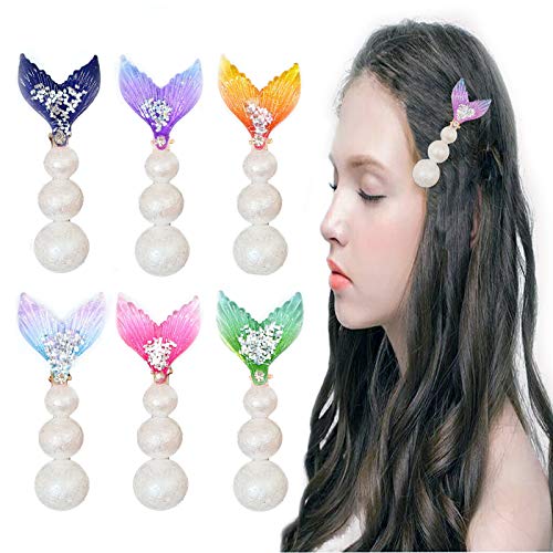 6 Pcs Mermaid Tail Pearl Hair Clips Headwear, Hair Barrettes Pearl Hair Clip, Star Beach Mermaid Hair Accessories for Women Girls Daily Wedding Christmas Party Multicolor PVC Bag Packaging