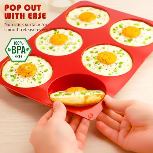 Image of HKNMTT 2Pcs Muffin Top Pans 12-Cavitiy Round Silicone Egg Molds for Baking