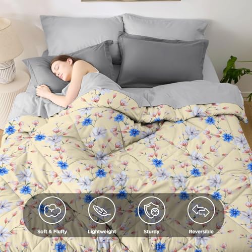 Image of Amazon Brand - Umi Reversible Single Bed Super Soft AC Comforter /Blanket /Quilt /Rajai 220 GSM Soft Microfiber Diamond Stitch (90 inch x 60 inch Inches /228cm x 152cm) - Comforter Single Bed|Beige & Blue